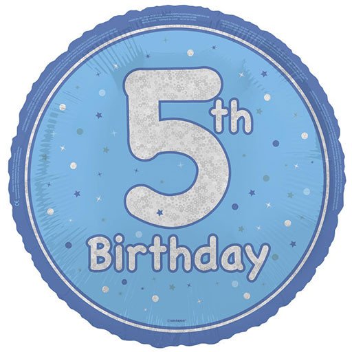 Unique 18 inch 5th Birthday Blue Glitz Foil Balloon