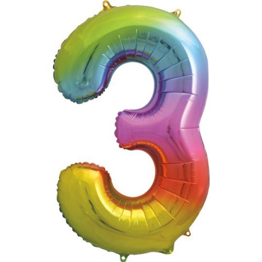Unique 34 inch Rainbow Foil Number Balloons Age 3