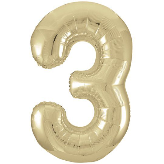 Unique 34 inch White Gold Foil Number Balloons Age 3
