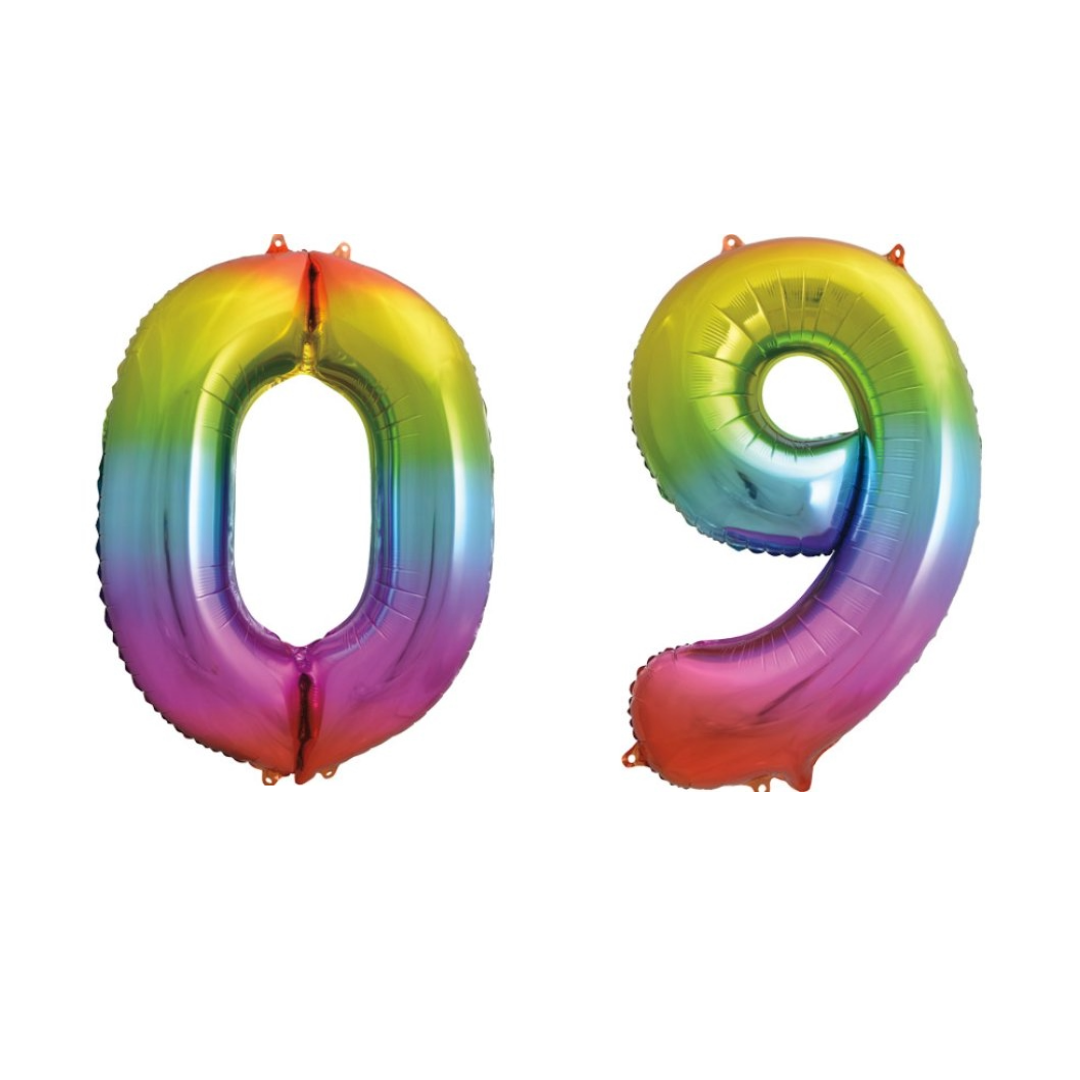Unique 34 inch Rainbow Foil Number Balloons Age 0-9