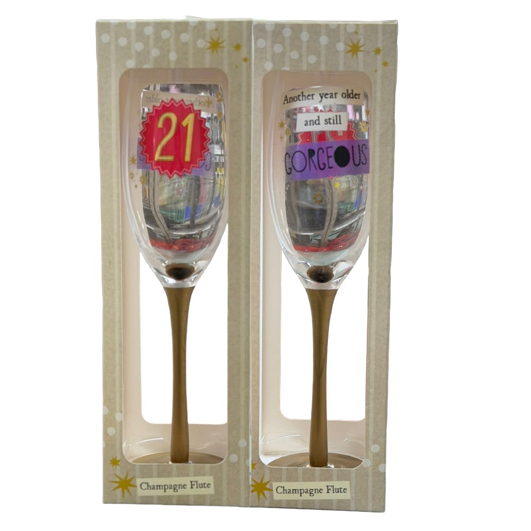 21st Birthday Celebration Wine Glass - Gold Stem