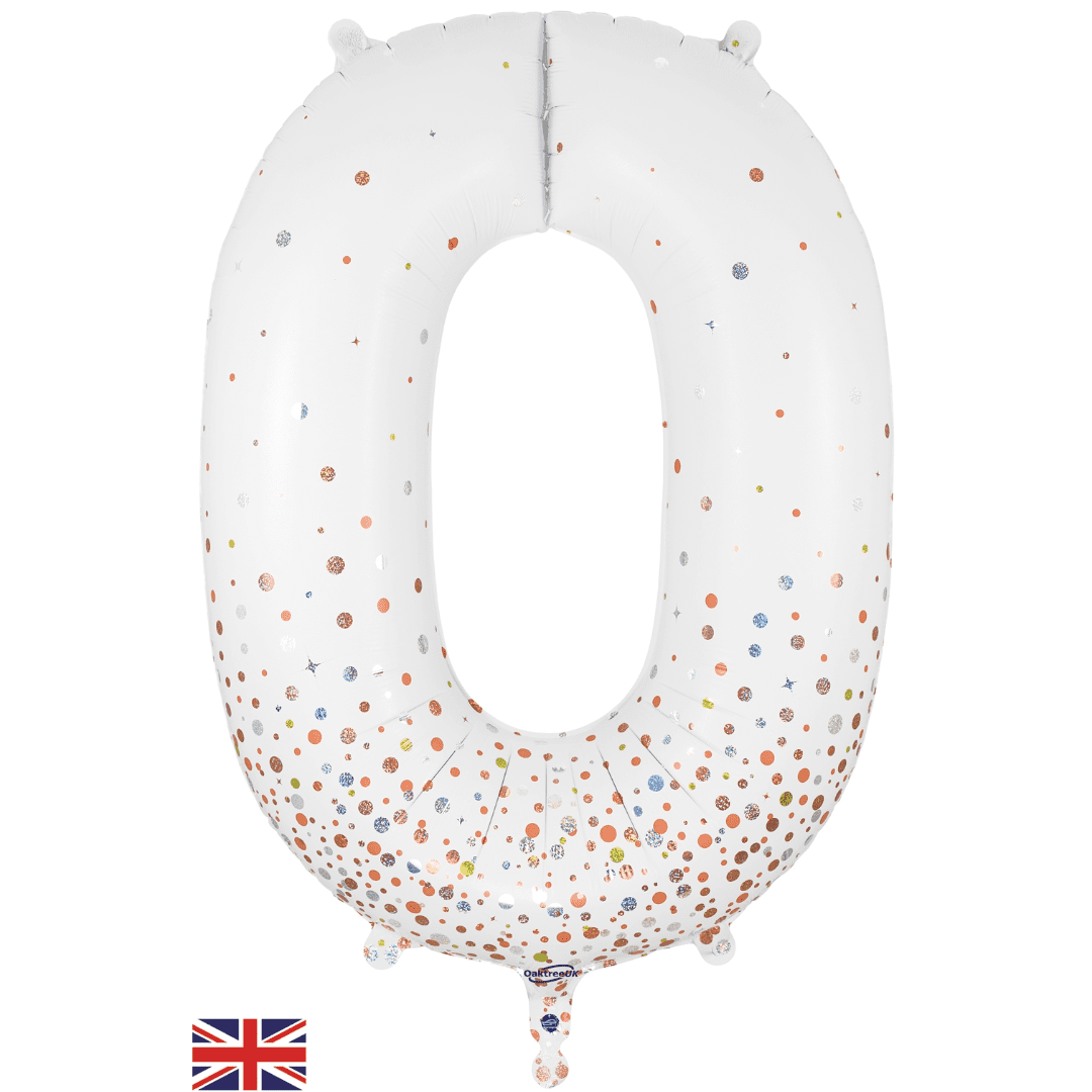 Oaktree 34 inch Number 0 Sparkling Fizz White Balloons_606807