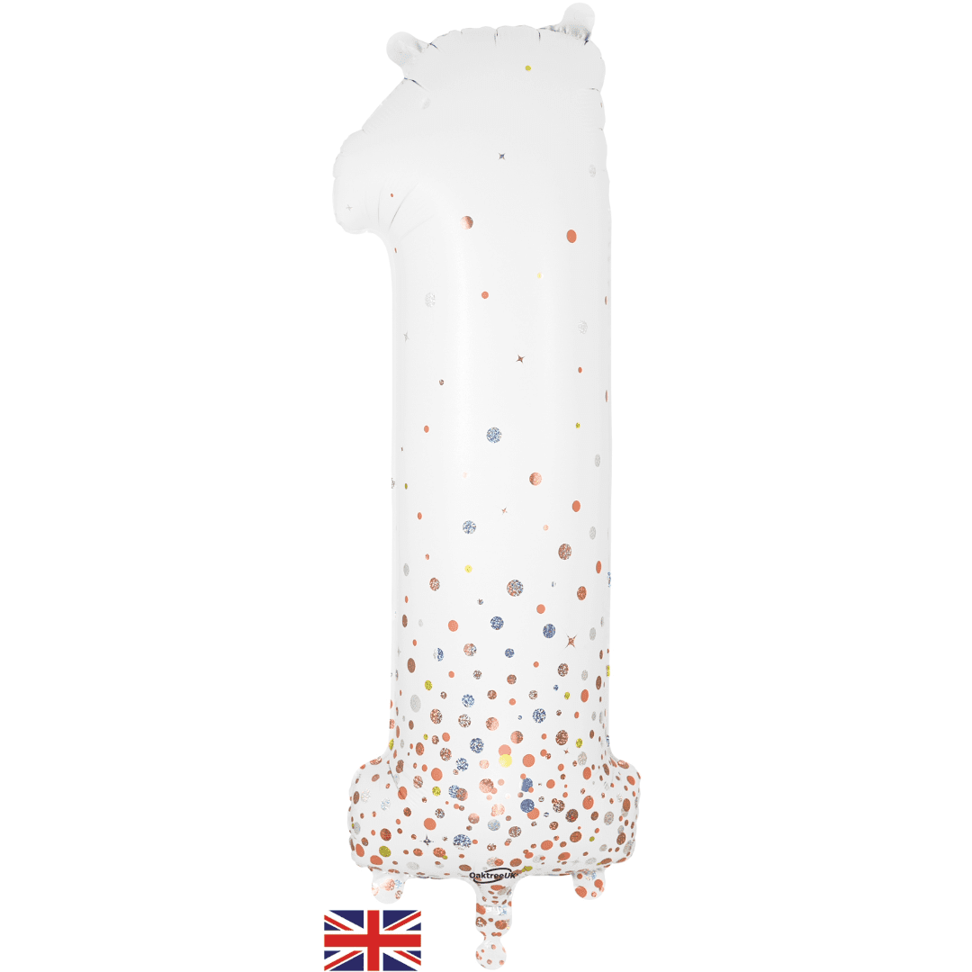 Oaktree 34 inch Number 1 Sparkling Fizz White Balloons_606814