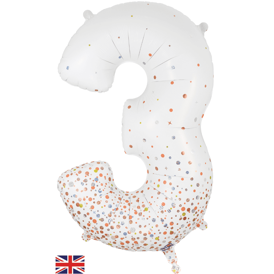 Oaktree 34 inch Number 3 Sparkling Fizz White Balloons_606838