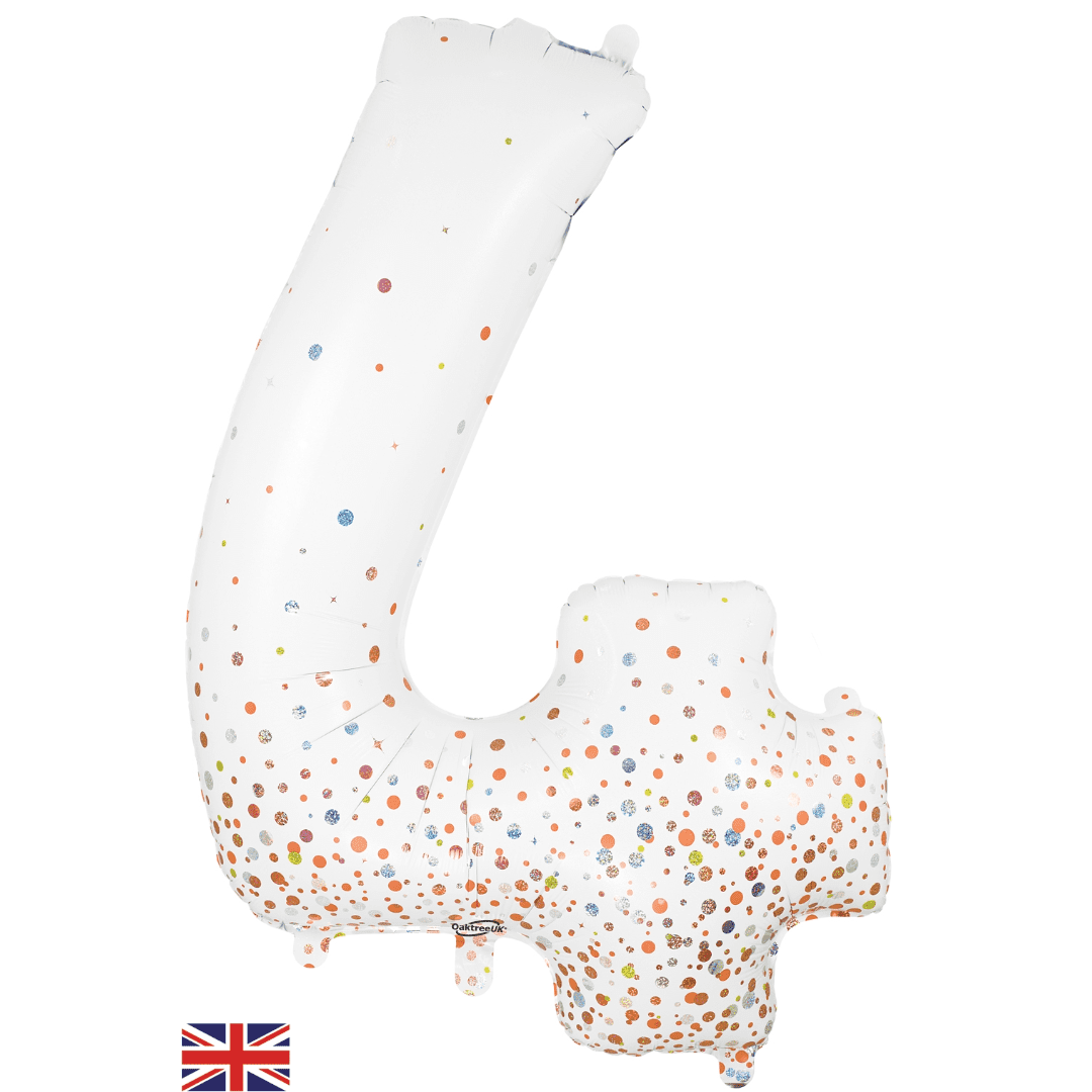 Oaktree 34 inch Number 4 Sparkling Fizz White Balloons_606845