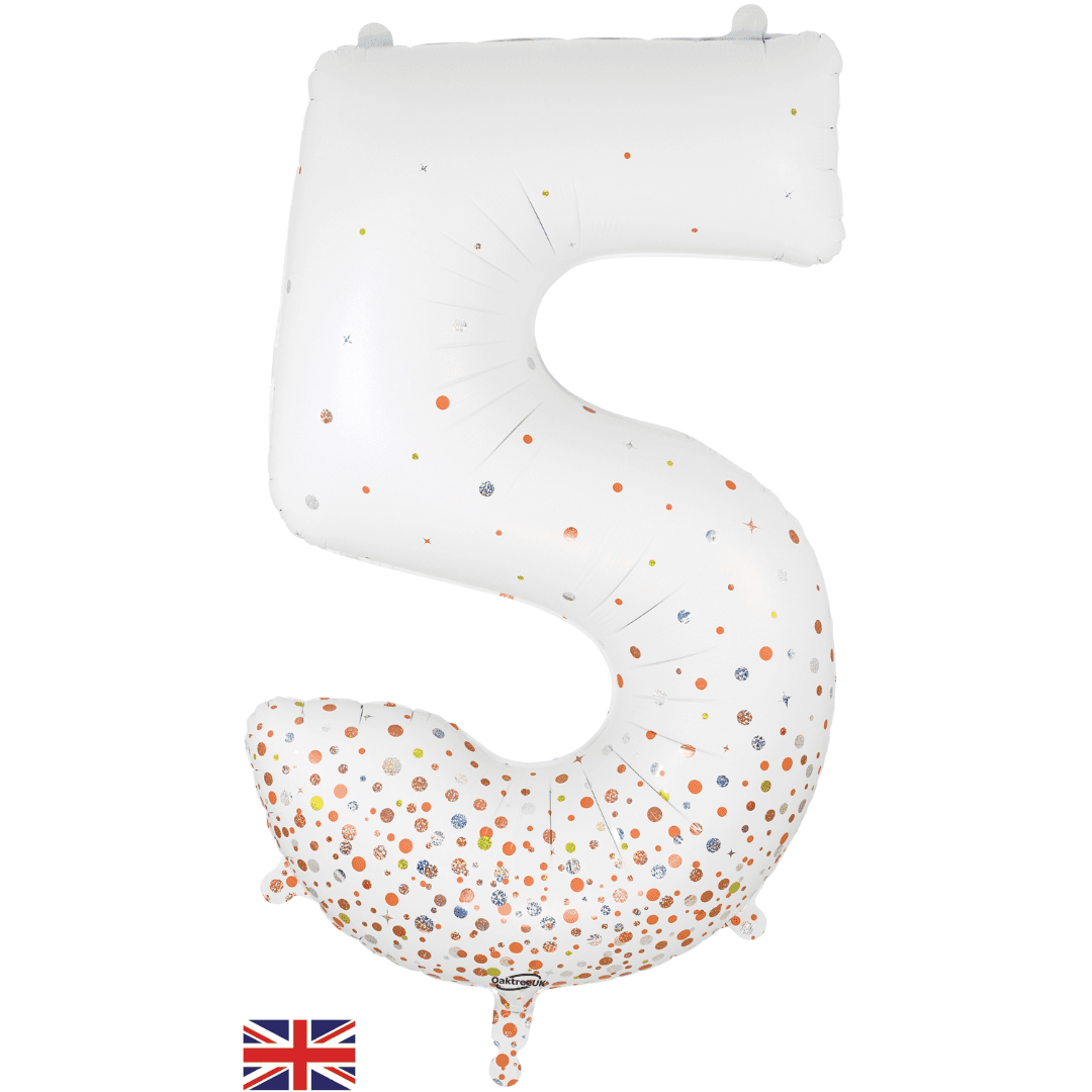 Oaktree 34 inch Number 5 Sparkling Fizz White Balloons_606852