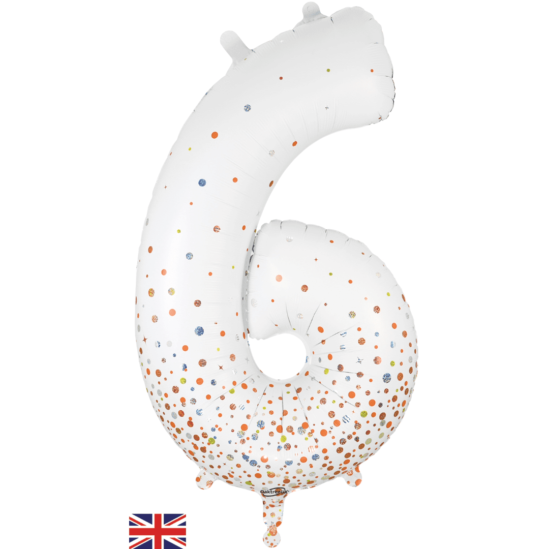 Oaktree 34 inch Number 6 Sparkling Fizz White Balloons_606869
