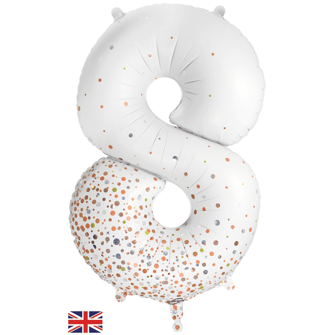 Oaktree 34 inch Number 8 Sparkling Fizz White Balloons_606883