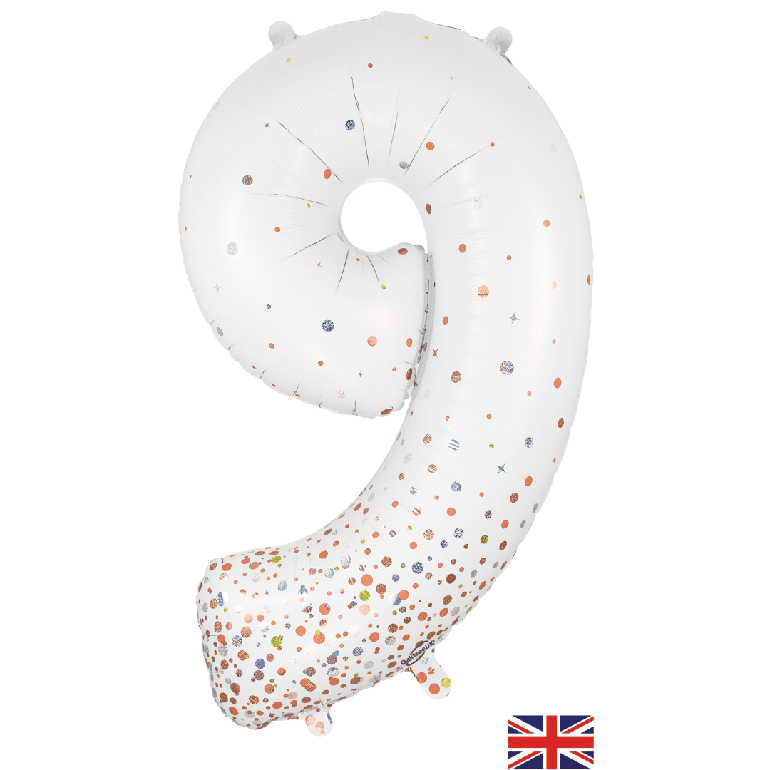 Oaktree 34 inch Number 9 Sparkling Fizz White Balloons_606890
