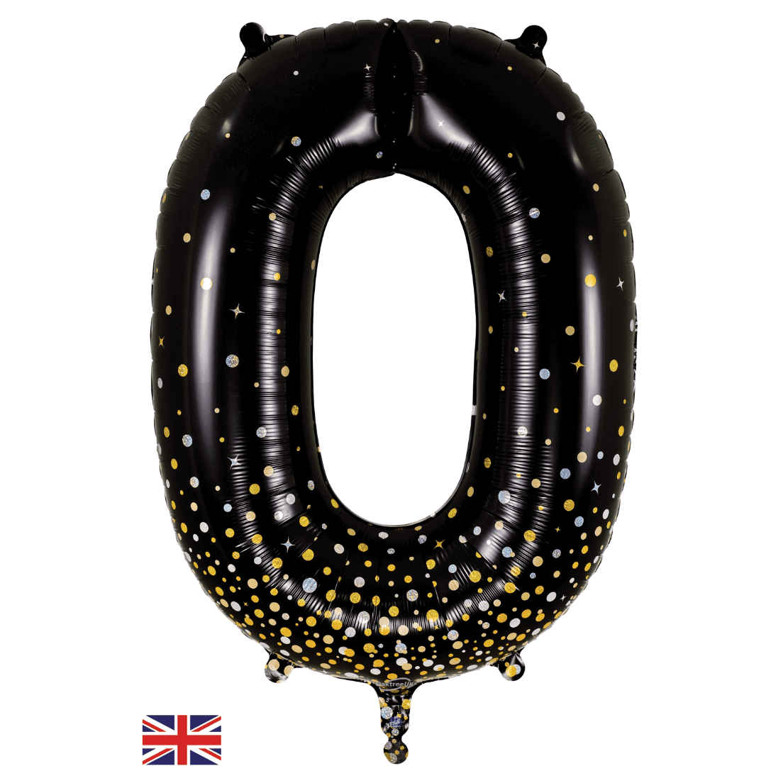 Oaktree 34 inch Number 0 Sparkling Fizz Black Gold Balloons_606906