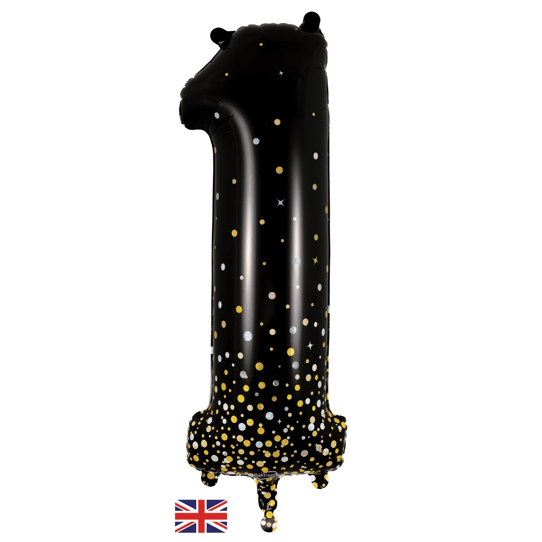 Oaktree 34 inch Number 1 Sparkling Fizz Black Gold Balloons_606913
