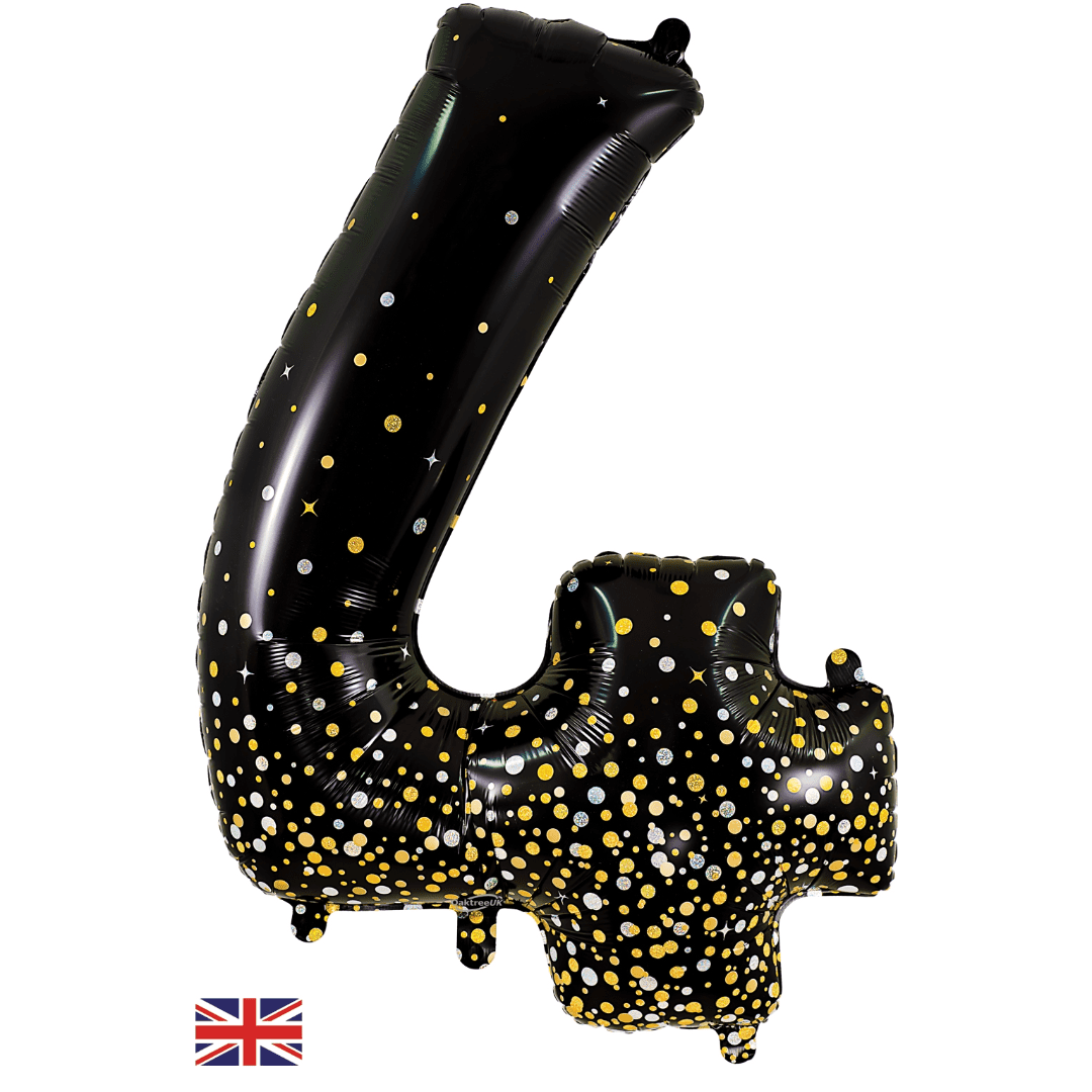 Oaktree 34 inch Number 4 Sparkling Fizz Black Gold Balloons_606944