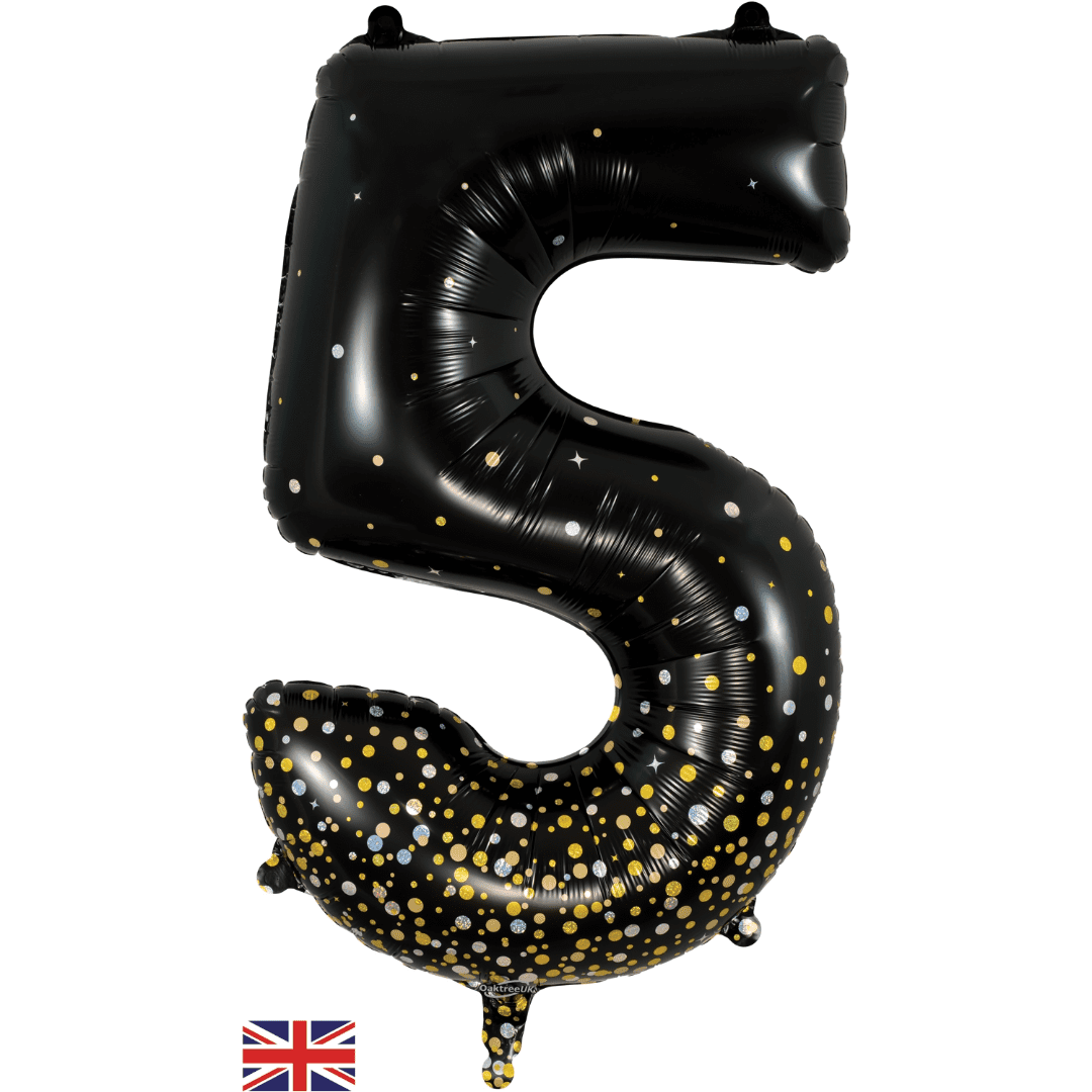 Oaktree 34 inch Number 5 Sparkling Fizz Black Gold Balloons_606951