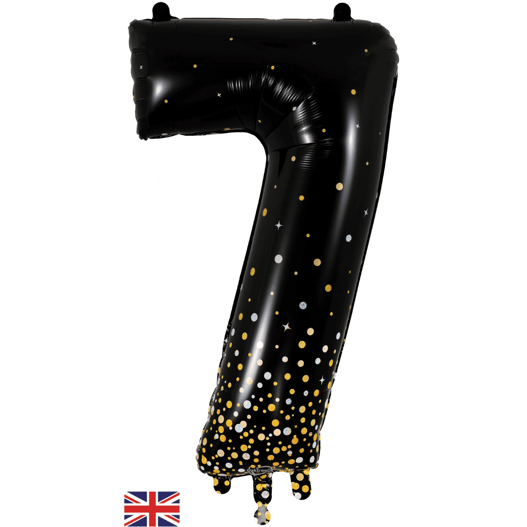 Oaktree 34 inch Number 7 Sparkling Fizz Black Gold Balloons_606975
