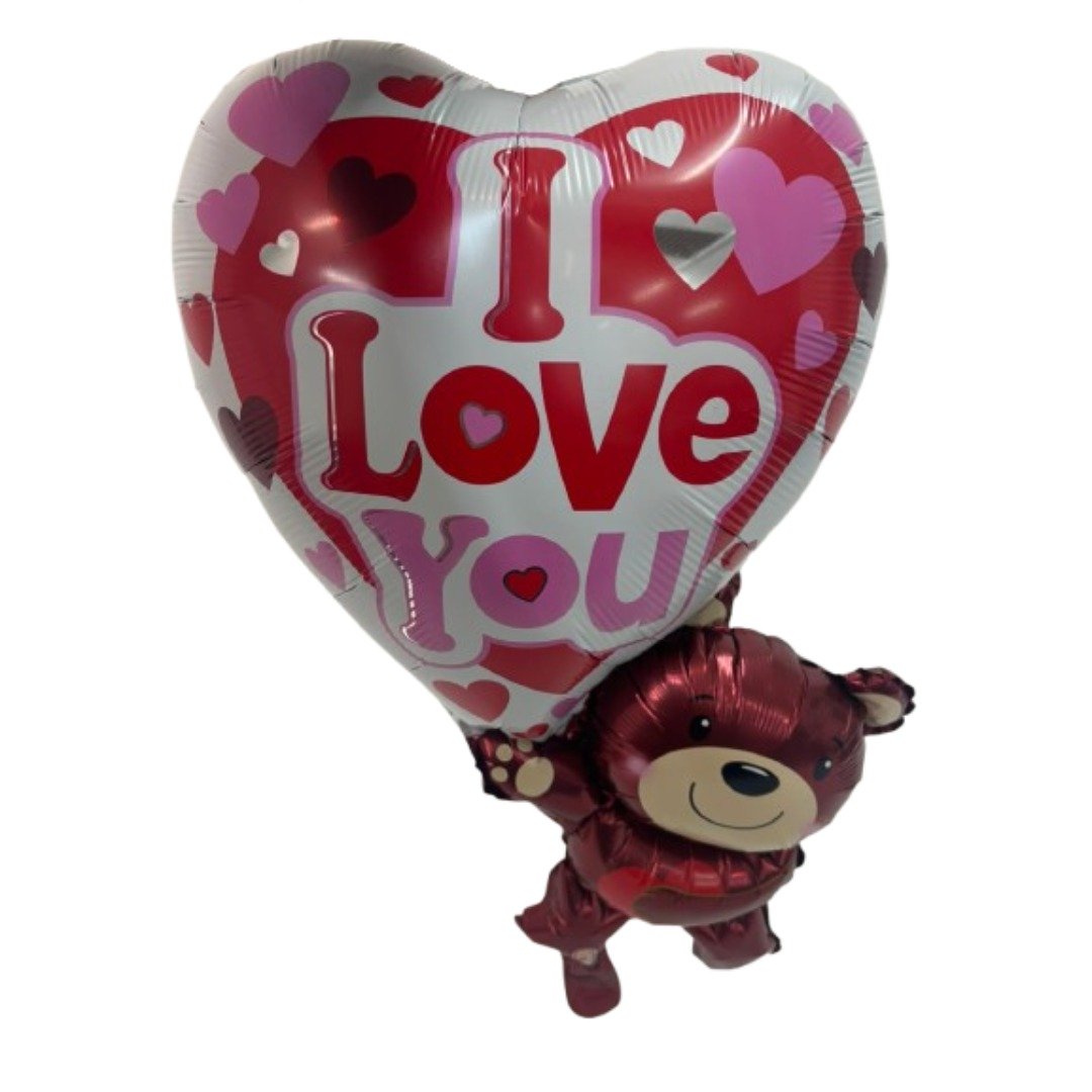 81x48cm Twin Bears Heart Foil Balloon