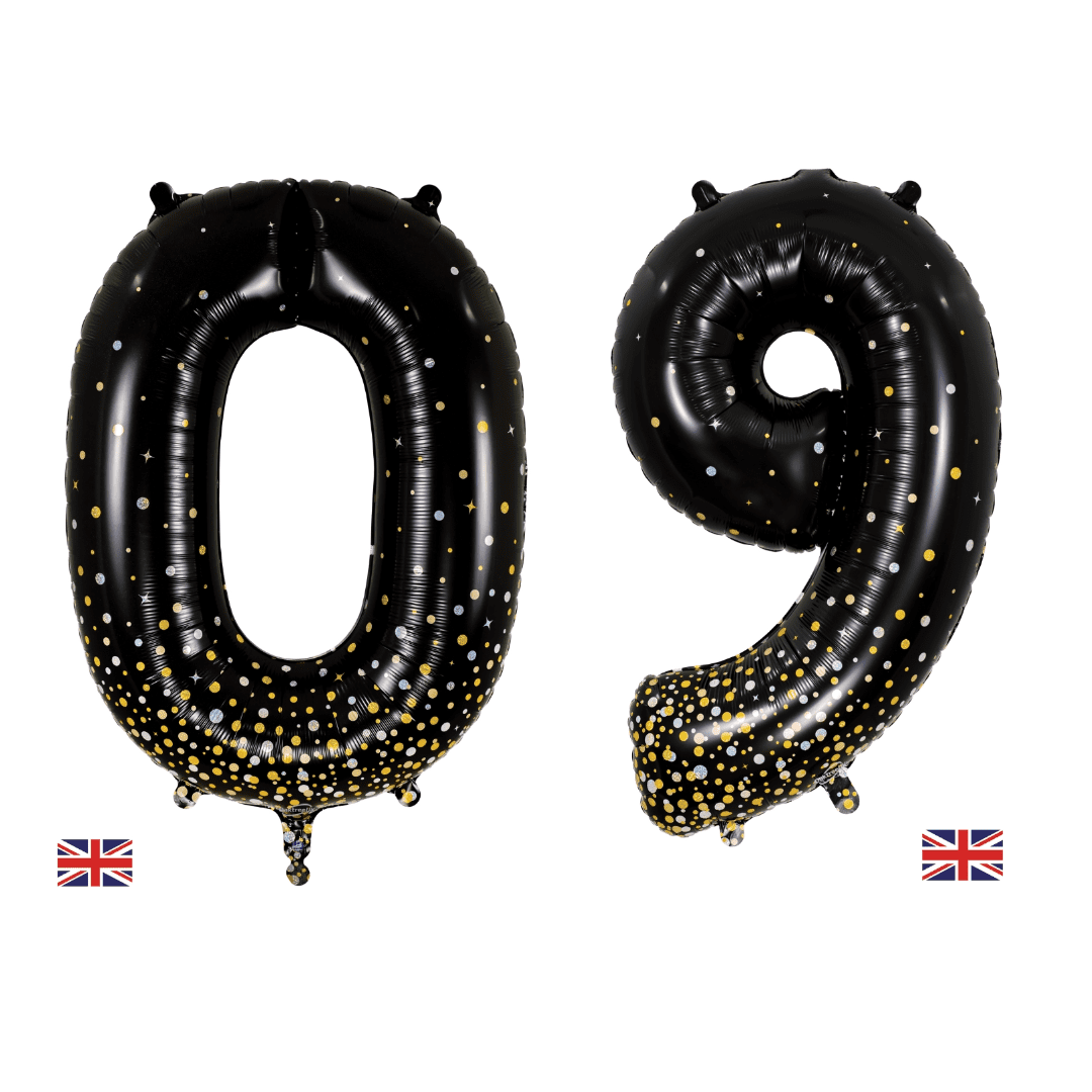 Oaktree 34 inch Number 0-9 Sparkling Fizz Black Gold Balloons
