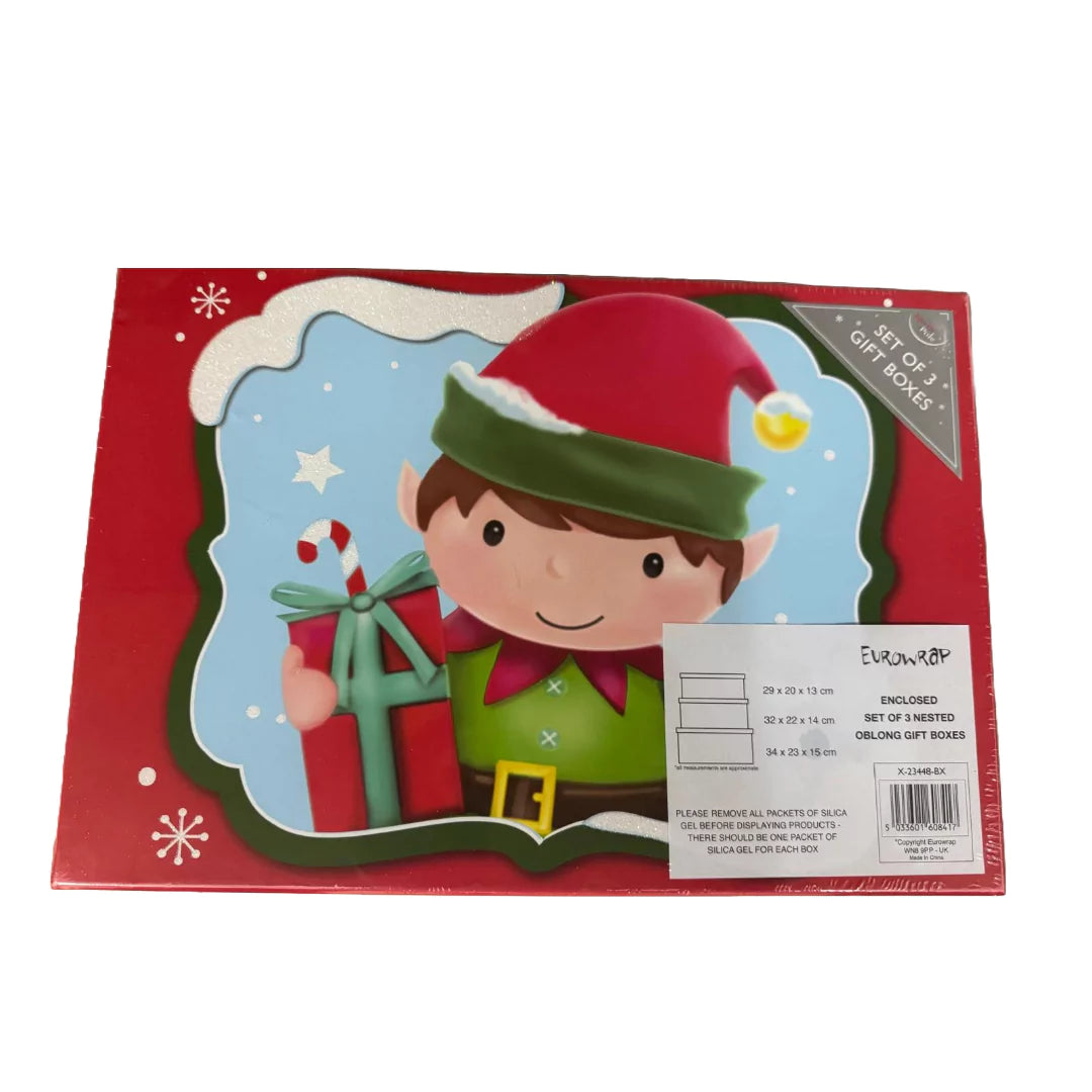 Eurowrap Enclosed Set of 3 Nested Elf Oblong Gift Boxes