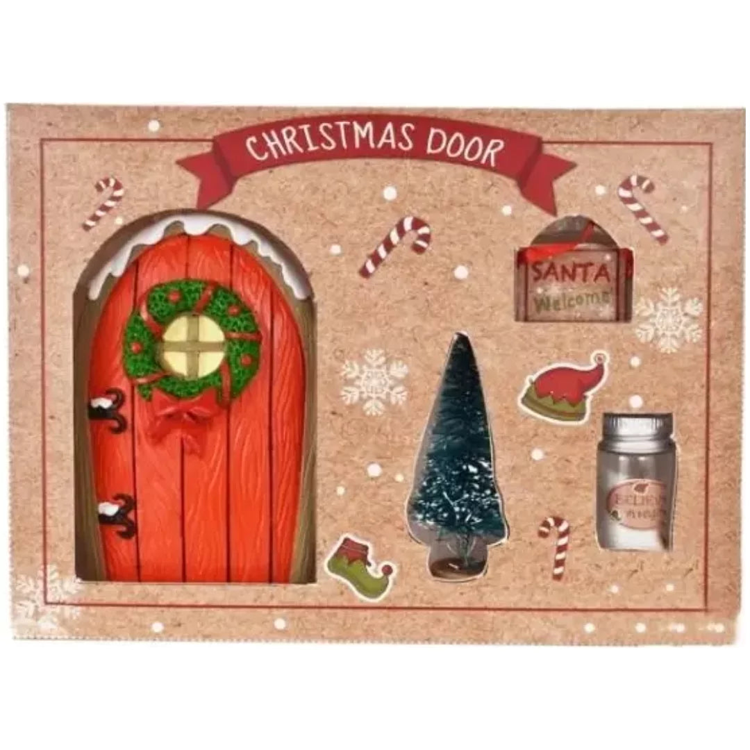 Red Magical Christmas Elf Fairy Resin Door Gift Set and Accessories