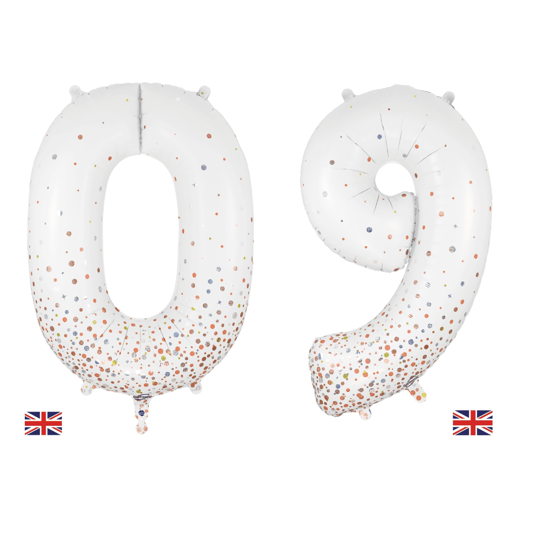 Oaktree 34 inch Number 0-9 Sparkling Fizz White Balloons